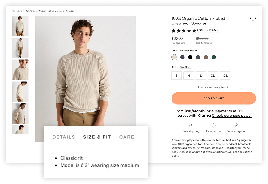 A sweater for sale on an online shop