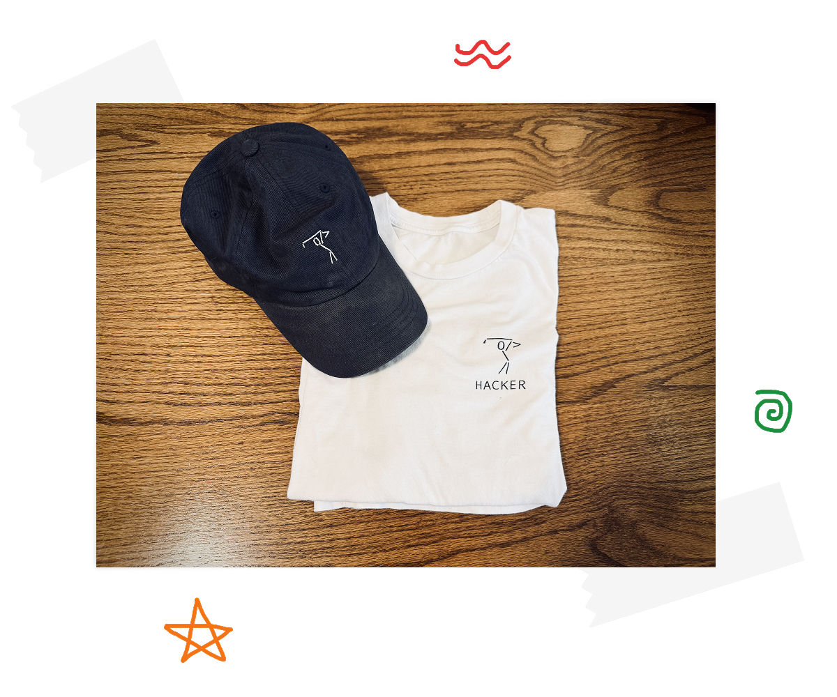 A hat and a t-shirt with a stick figure golfer logo