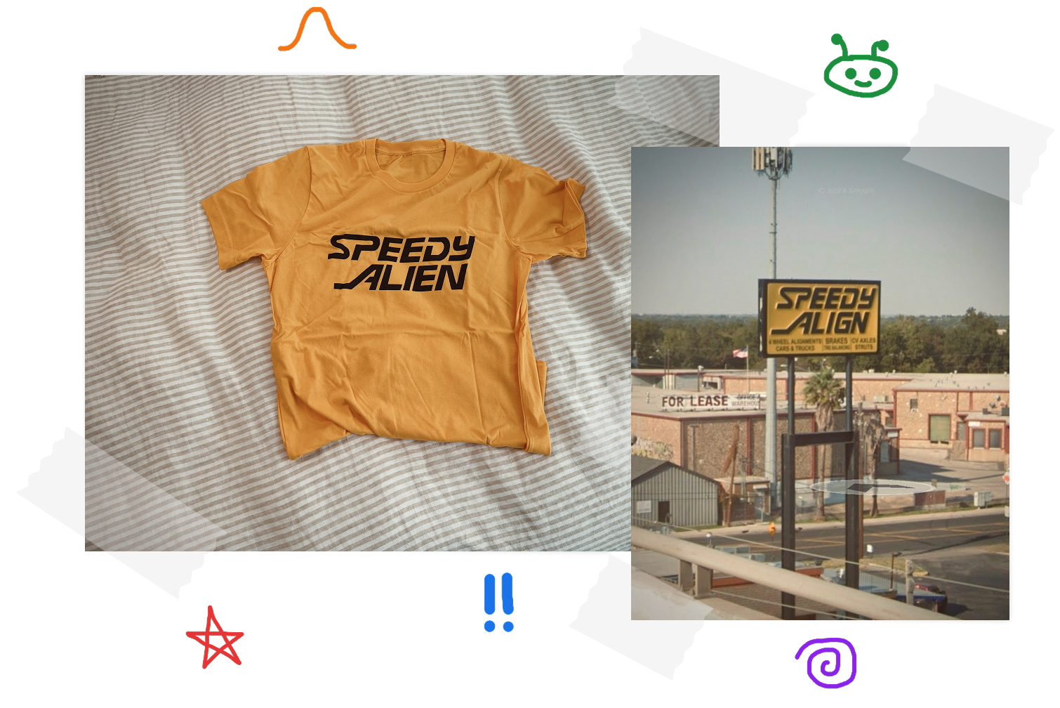 A yellow shirt with black text saying SPEEDY ALIEN